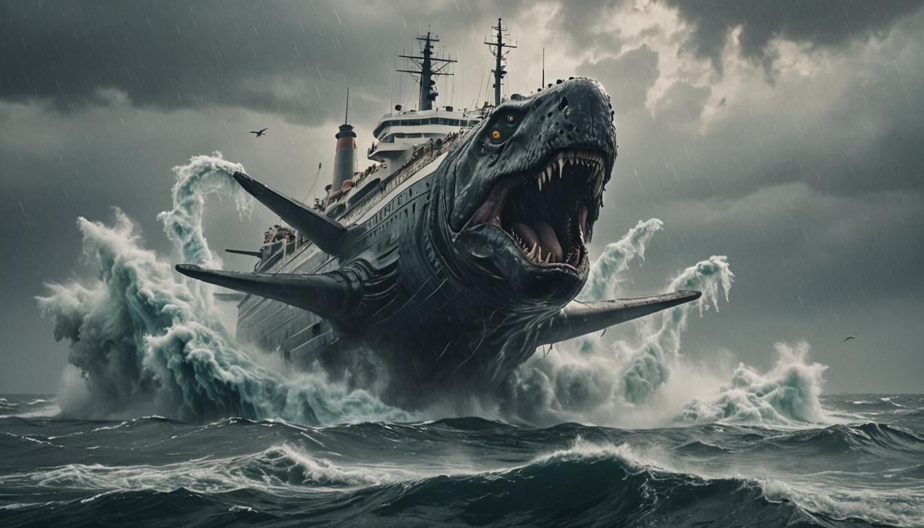 Ocean Liner Attacked by Water Creature in Cinematic Style