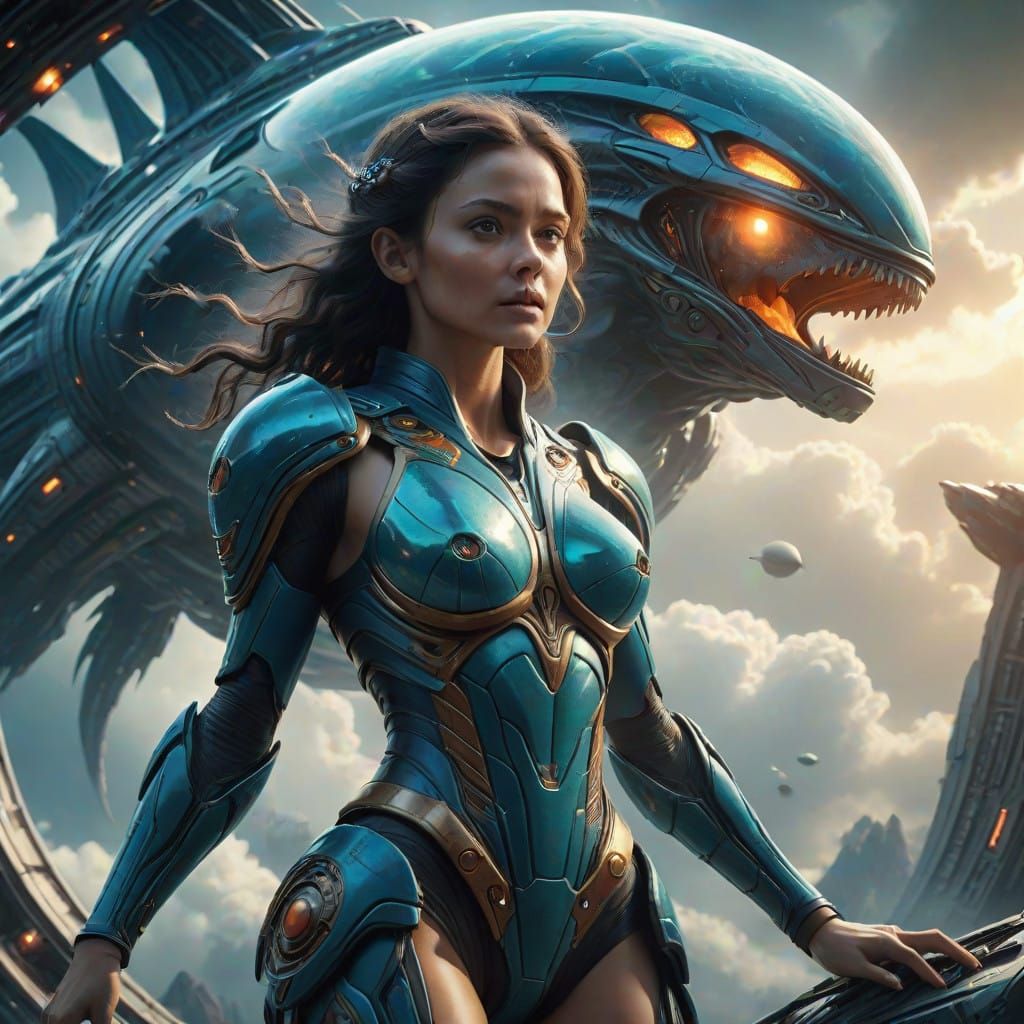 Epic Air Elemental on Alien Spaceship in Maximalist Digital....