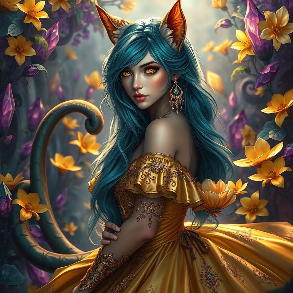 Teal-Haired Woman in Rainbow Crystal World