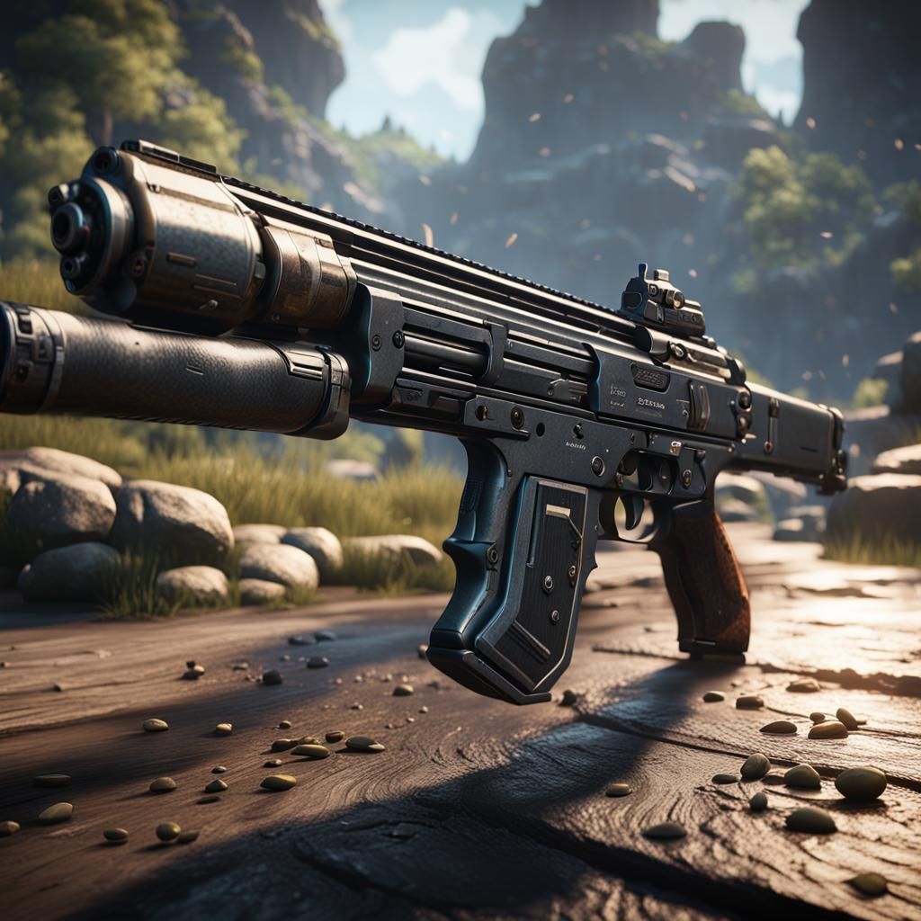 Detailed Gun in 3D Game Cinematic Style