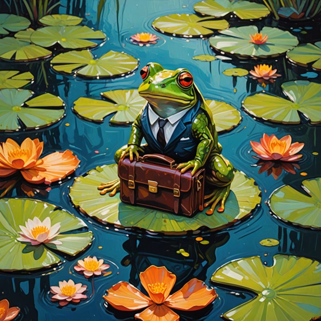 Bioluminescent Frog in Suit: An Impressionist Gouache Painti...