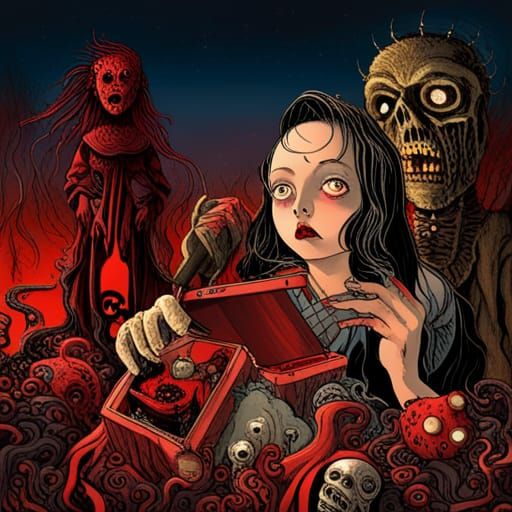 Creepy Horror Girl with Music Box