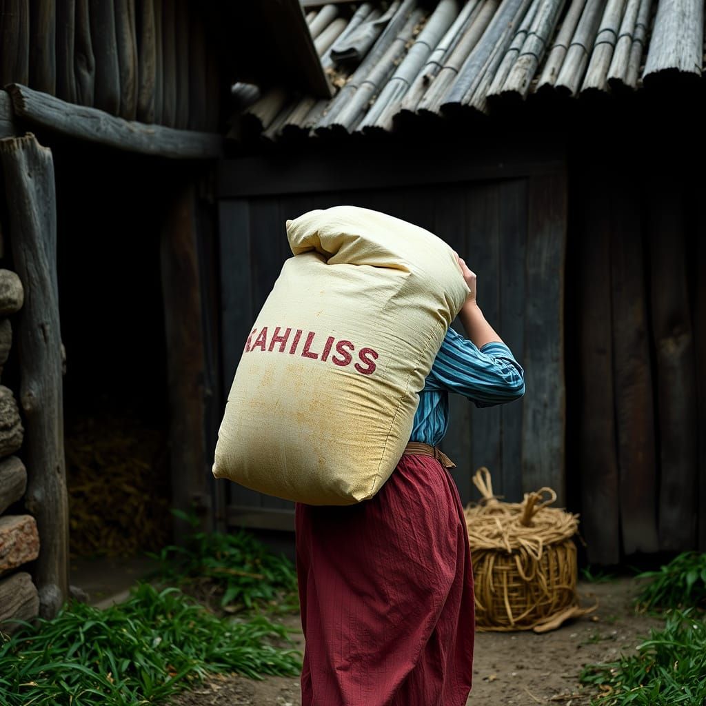 Farmer's Wife Carrying Sack into Barn