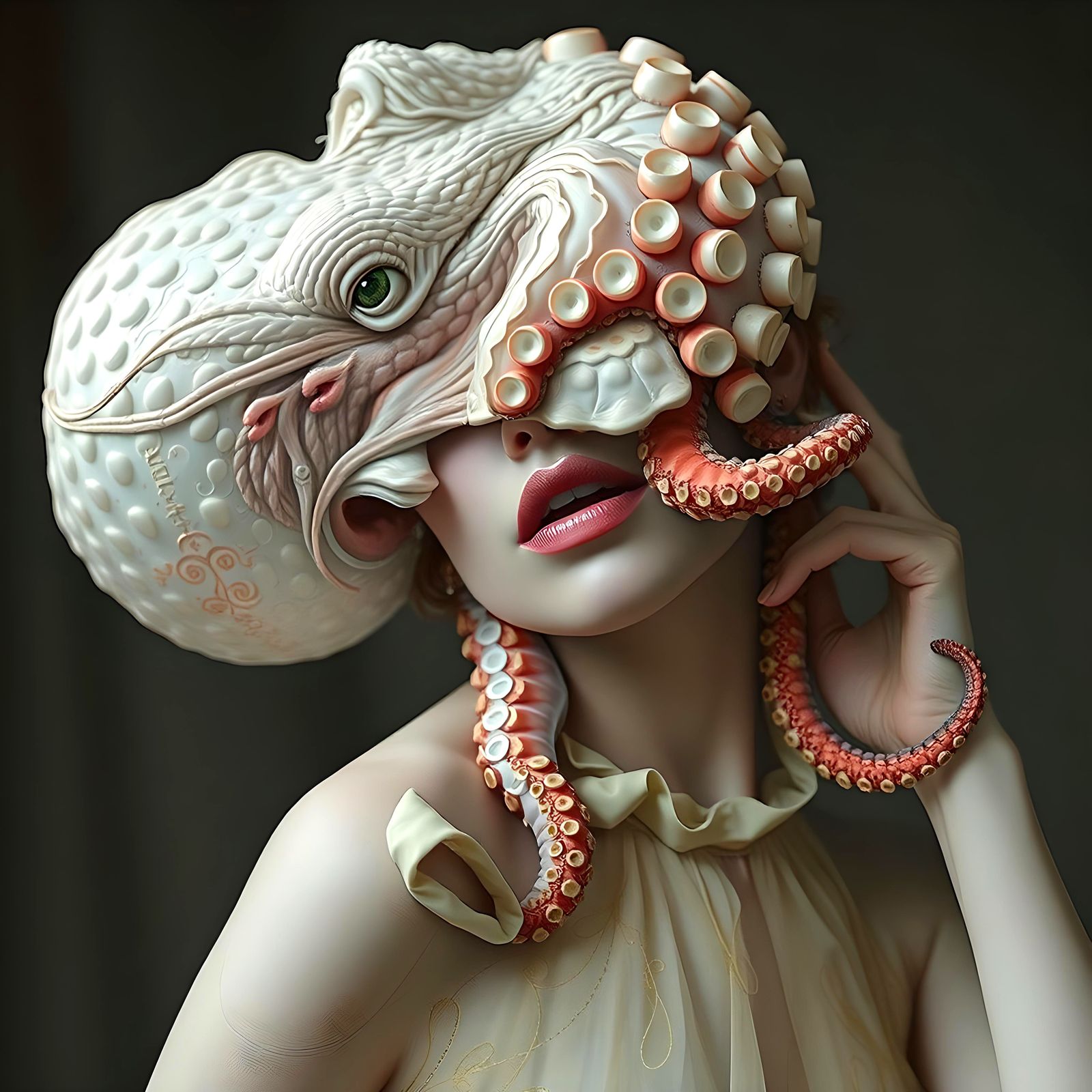 Woman's Unique Fashion: Octopus Hat Creation