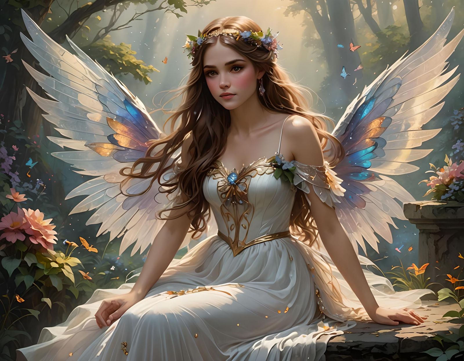 Ethereal Fairy with Wings in a Dreamy Landscape