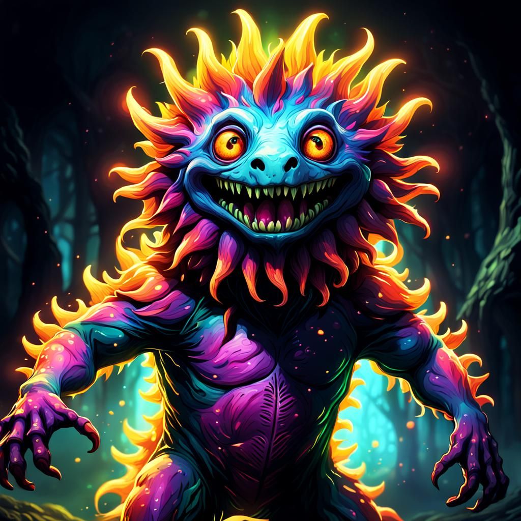 Glowing SCP-999 Creature in Whimsical Fantasy Scene