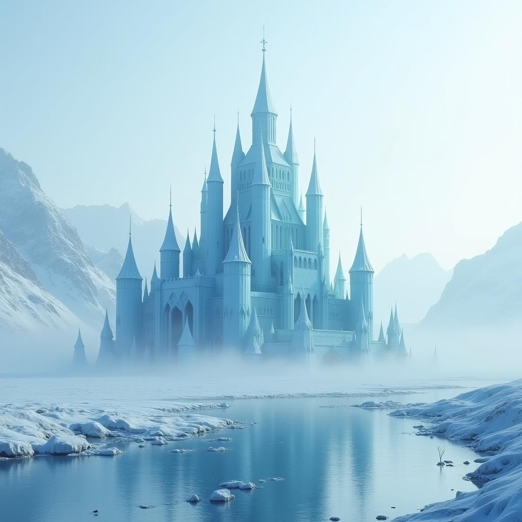 Majestic Ice Castle in a Futuristic Landscape