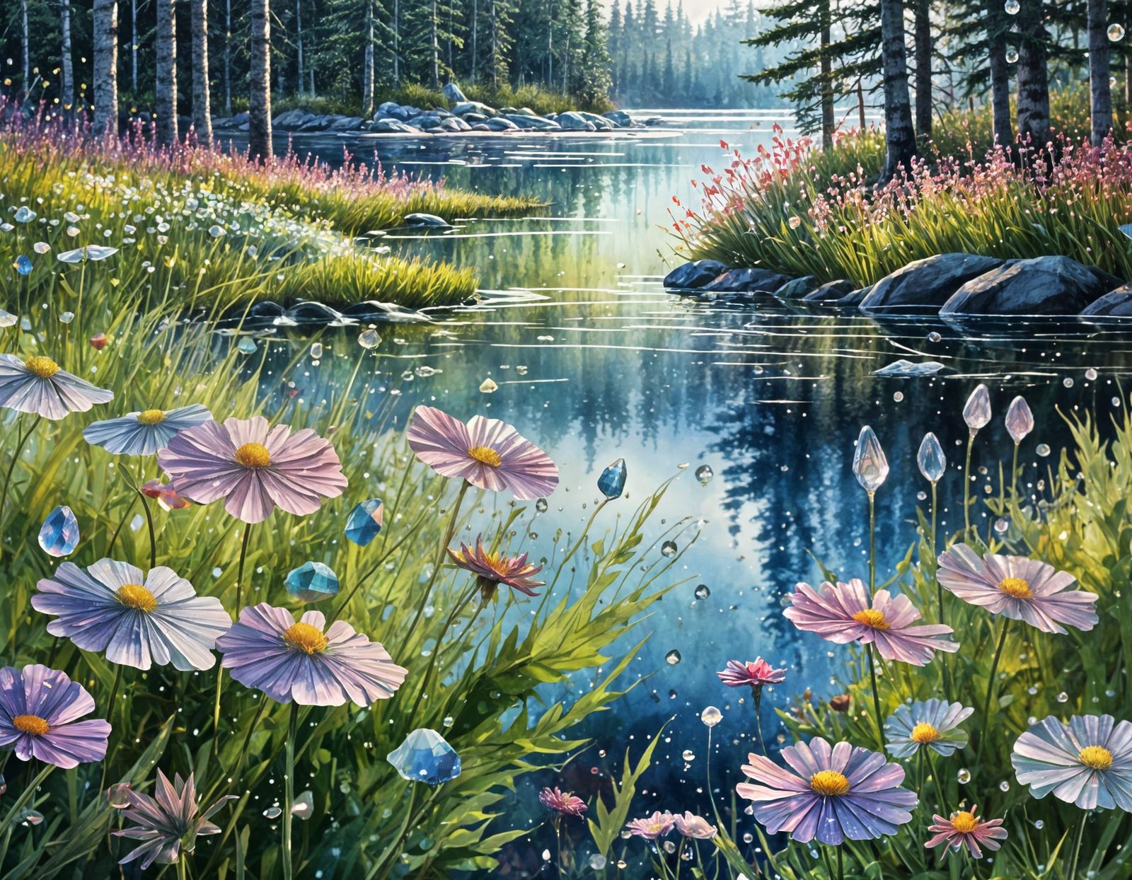 Watercolor Canadian Flag with Wildflowers