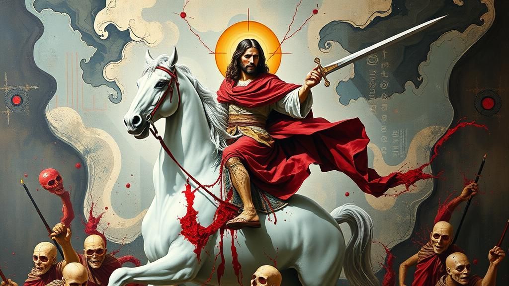 Jesus Christ on White Horse in Dystopian Surrealism