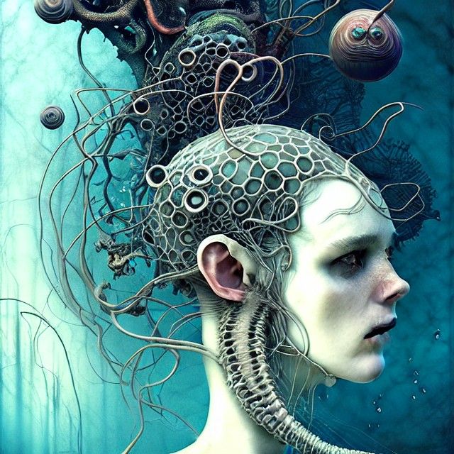 Eldritch Aquatic Nautilus Head in Deep Colors