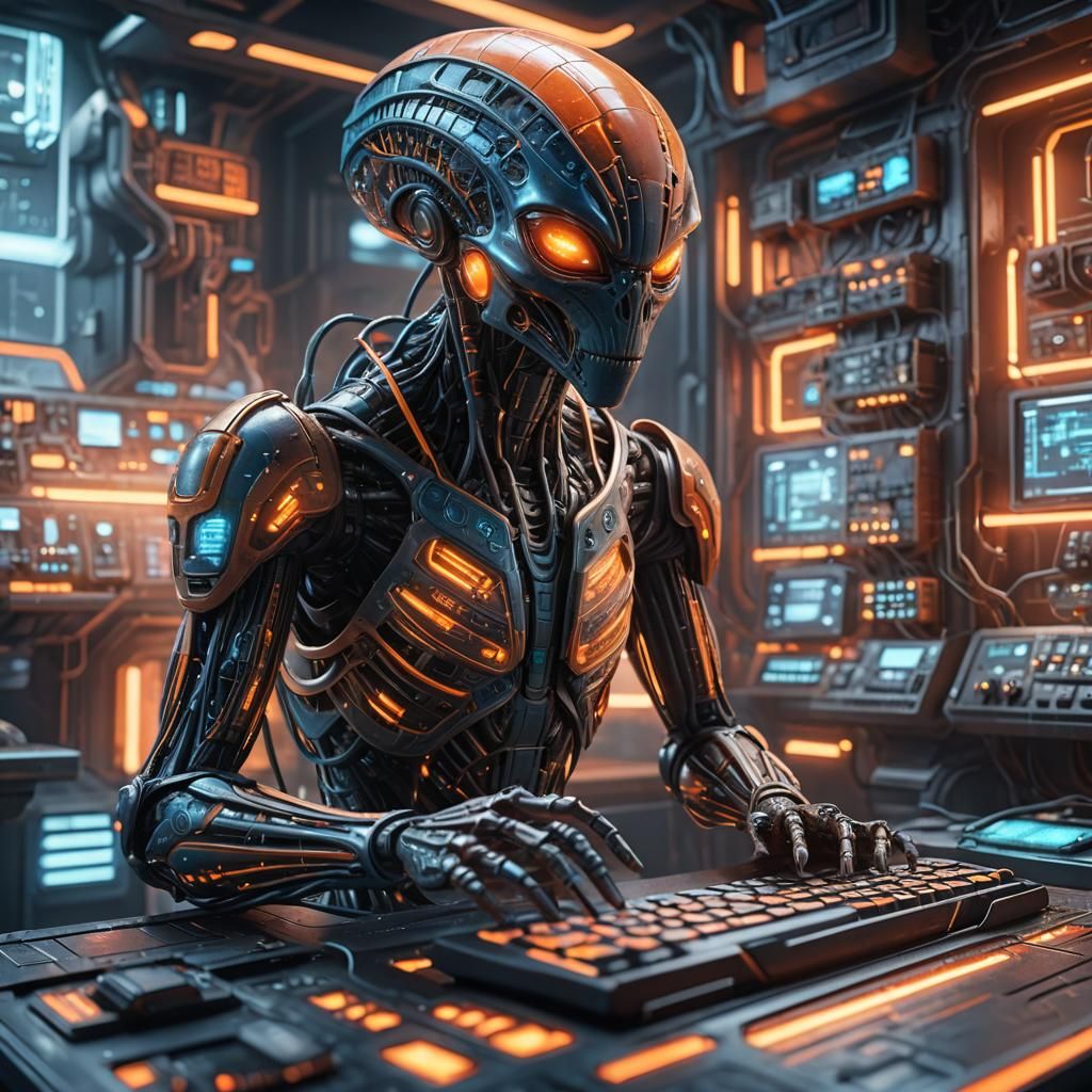 Futuristic Alien Musician in Laboratory, Concept Art