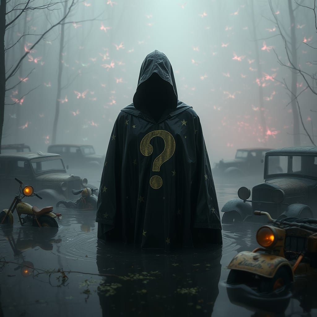 Mysterious Figure Emerging from Misty Swamp