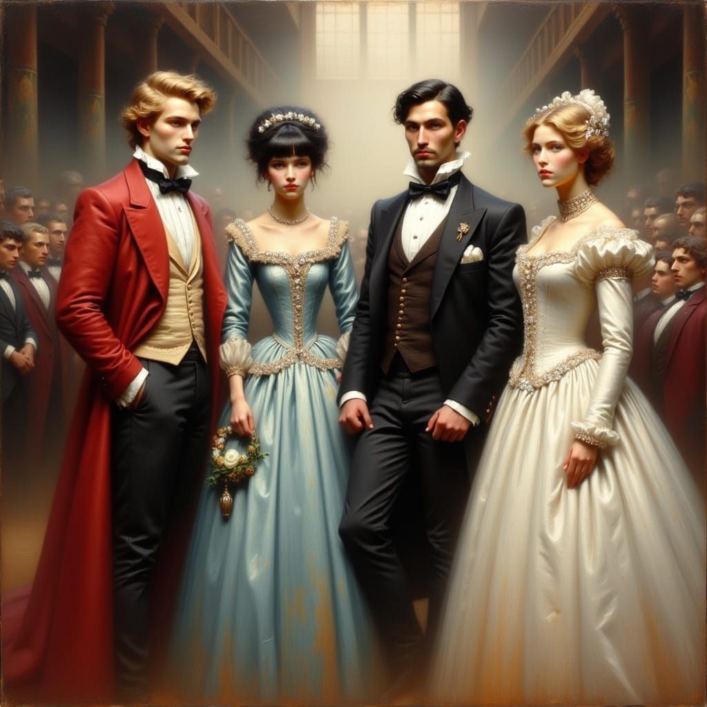 Regency Ballgoers Dressed in Formal Attire