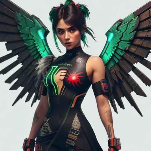 Cyberpunk Girl in Elizabethan Bird Dress