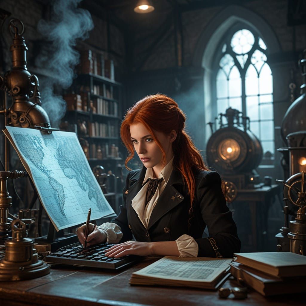 Steampunk Inventor Prepares Mission in Detailed Laboratory