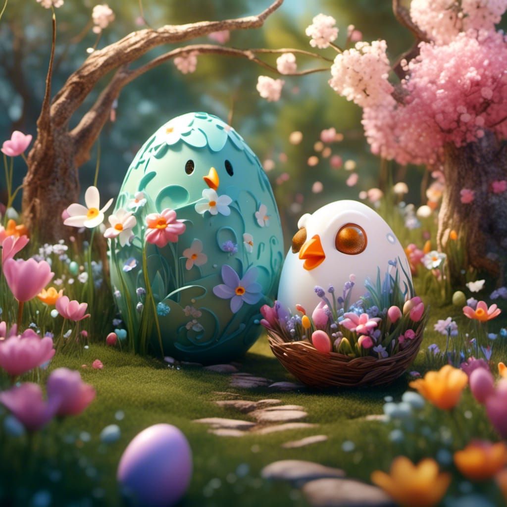 Crystal and Chocolate Easter Eggs in Garden