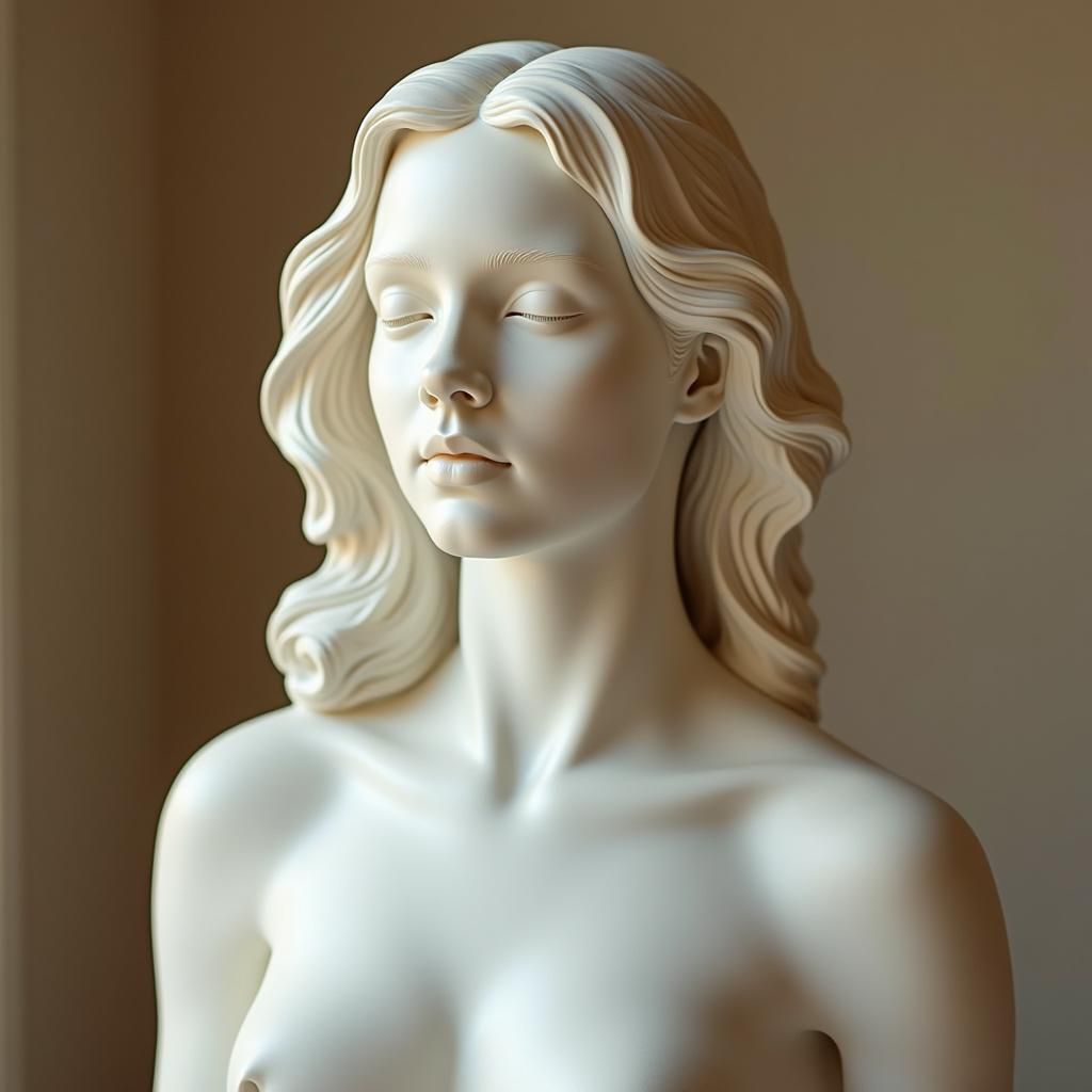 Serene Young Woman in White Plaster Bas Relief