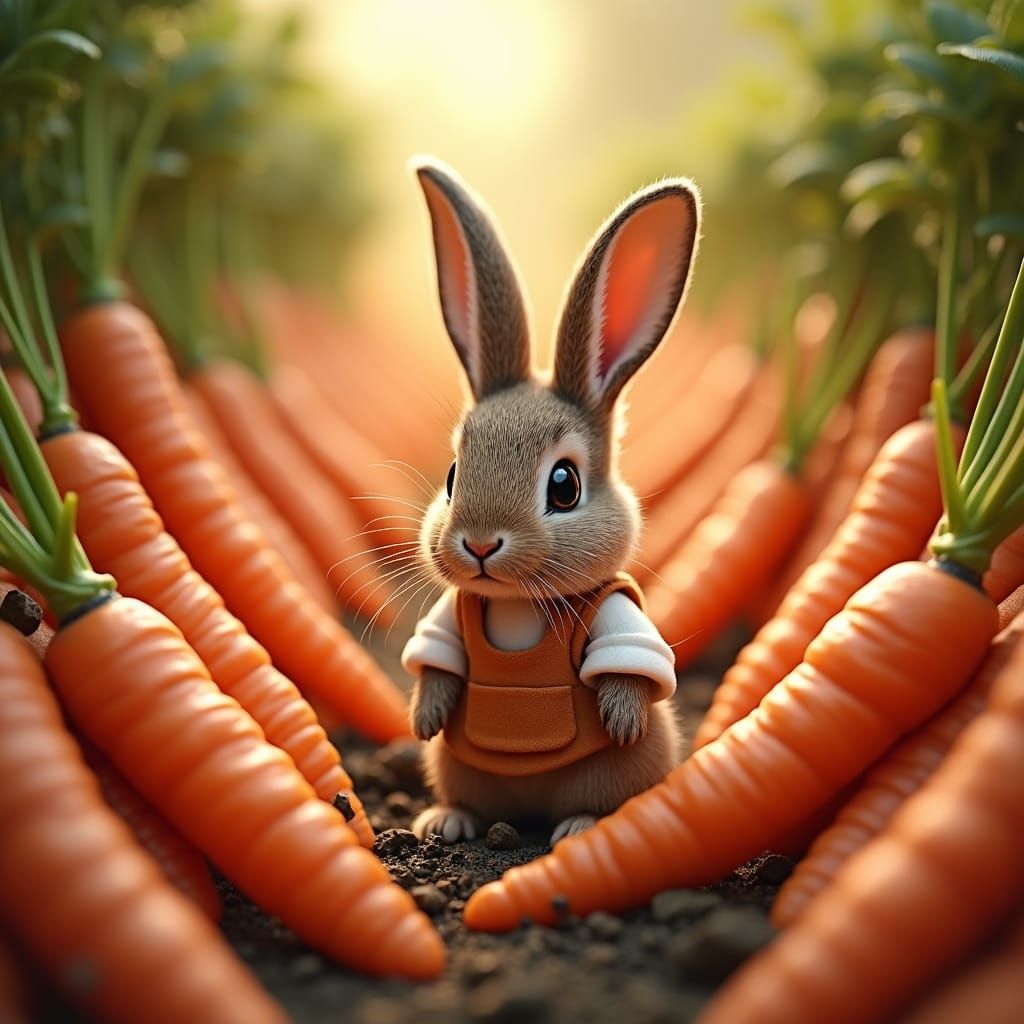 Adorable Rabbit in Carrot Garden: Hyperrealistic Art