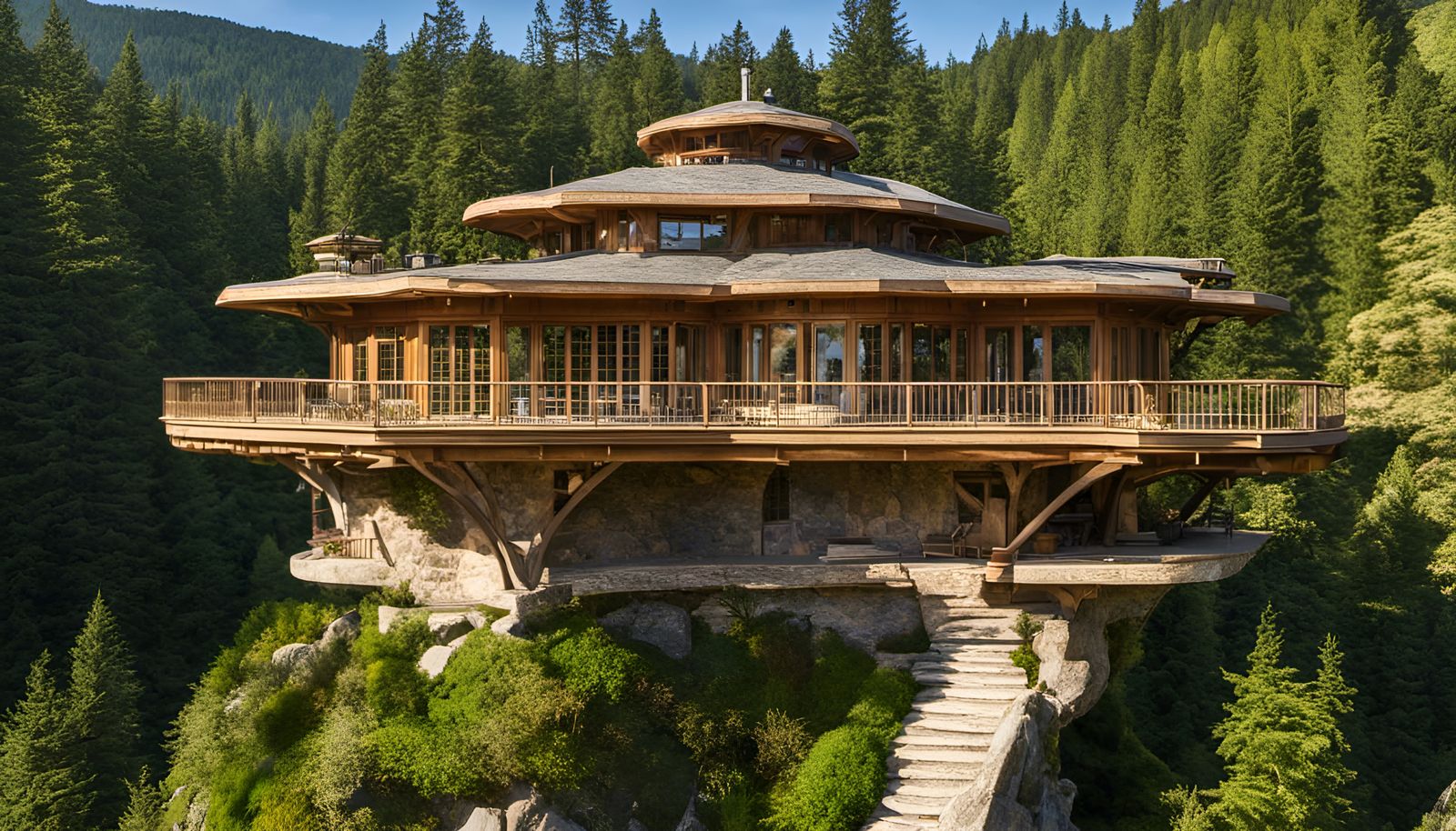 Treehouse on Stone Pedestal: Arts & Crafts Architecture