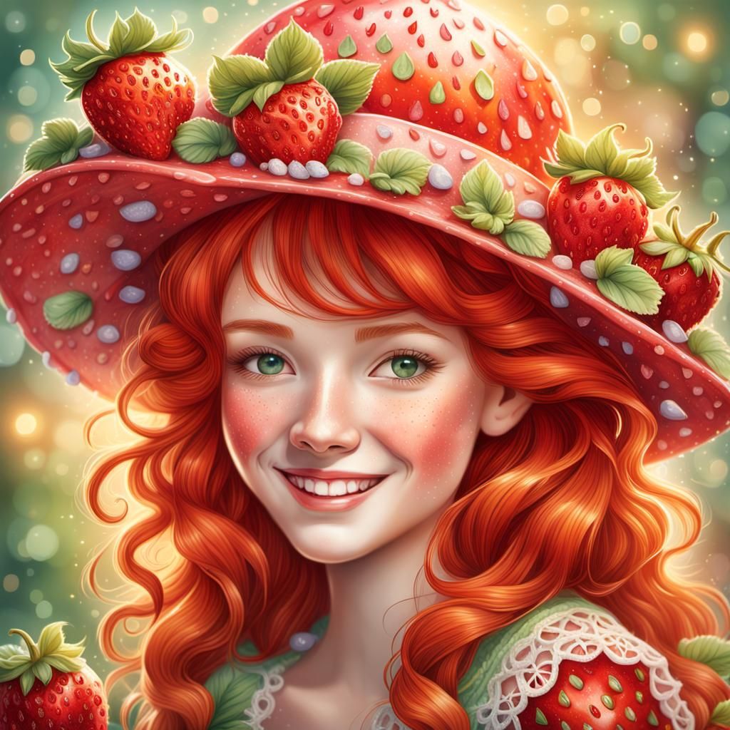 Redhead Strawberry Cake Hat in Painterly Fantasy Style