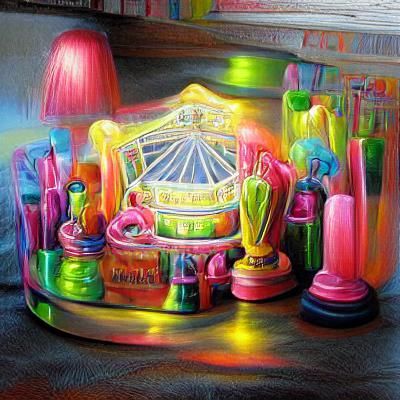 Hyperrealistic Neon Chalk Carousel in Sunlight