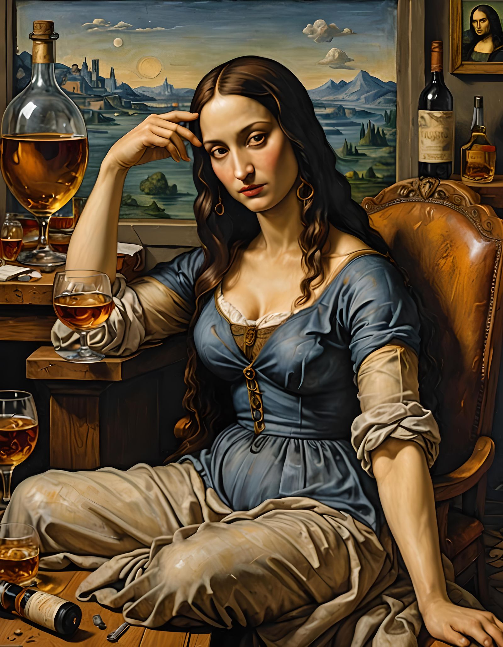 Sweaty Woman Drinks Whisky Amidst Atomic Explosions