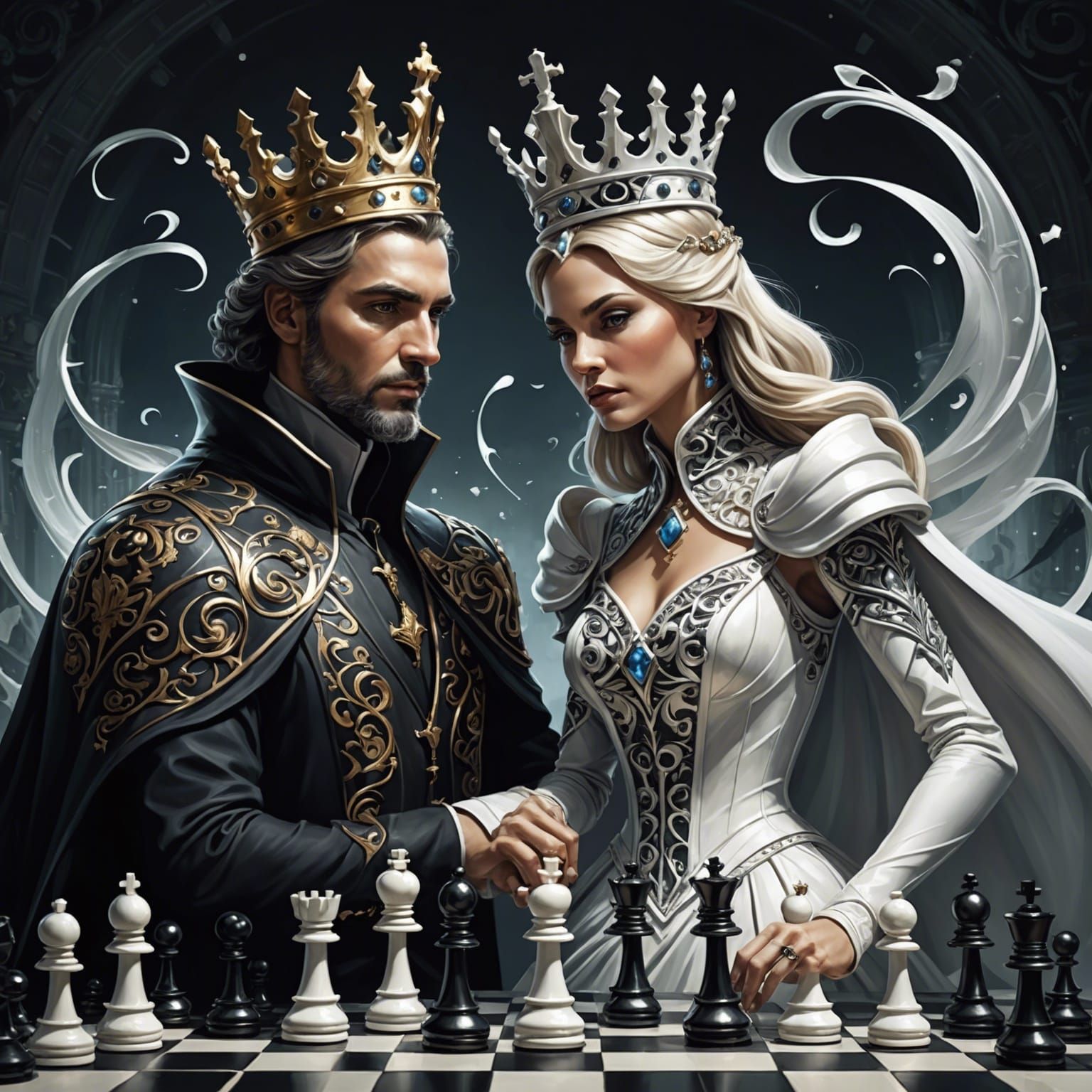 Chess Royalty in Swirling Dark Fantasy Art