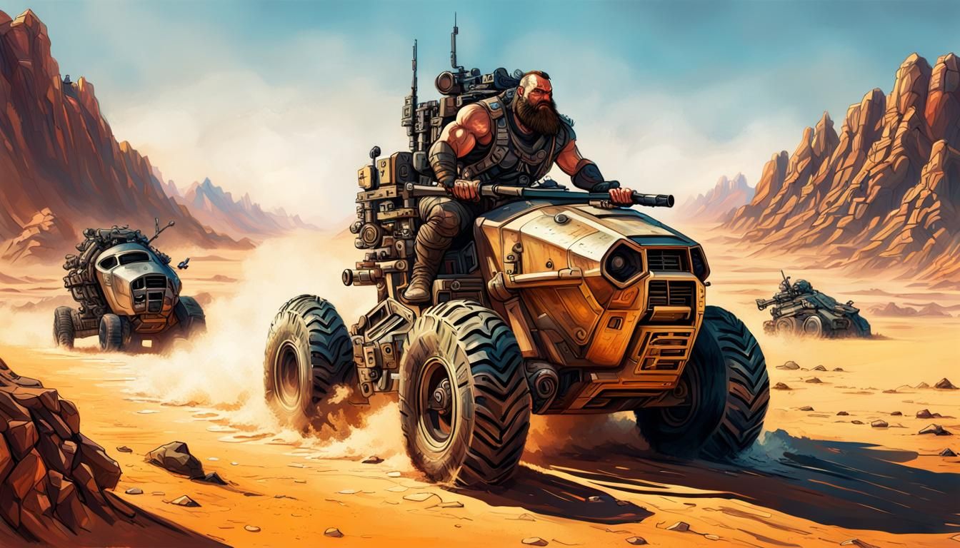 Sci-Fi Dwarf Races Through Desert World