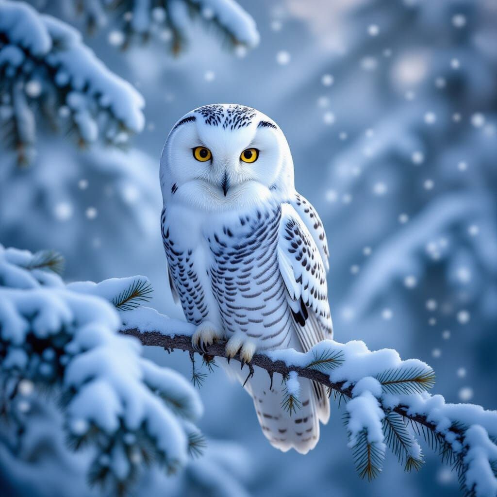 Majestic Snowy Owl in Winter Forest Photography
