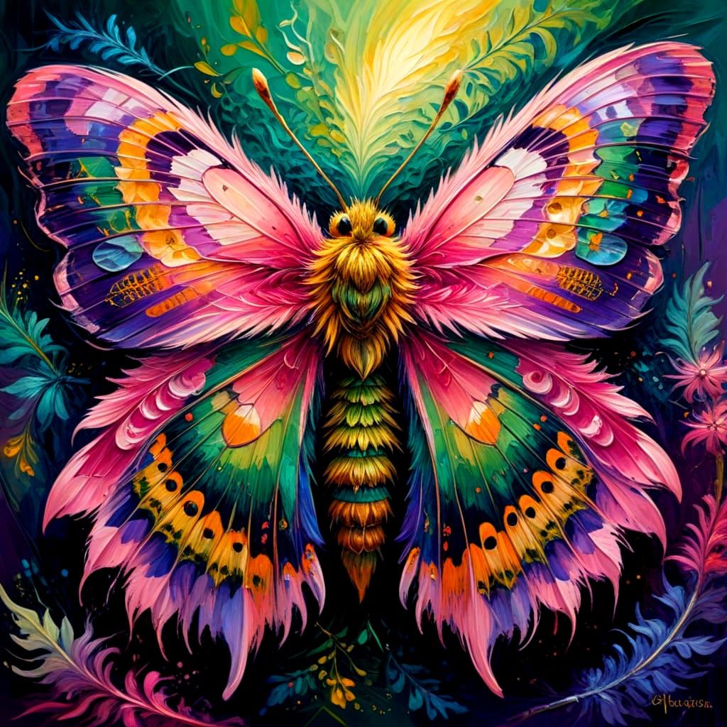 Expressionist Moth with Zentangle Wings in Oil Paint