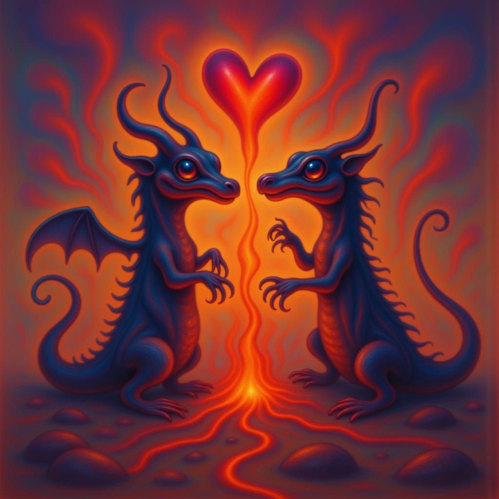 Demonic Crocodilian Lava Creatures in Volcanic Scene