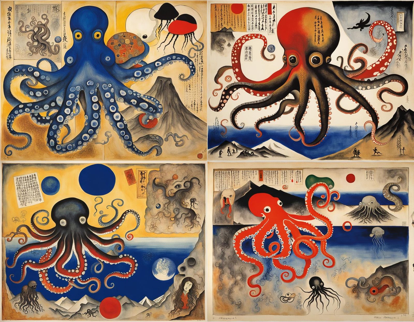 Surreal Hybrid Octopus Jellyfish Horror in Bauhaus Style