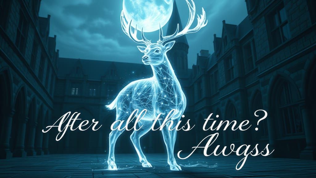 Ethereal White Stag Patronus in Moonlit Courtyard