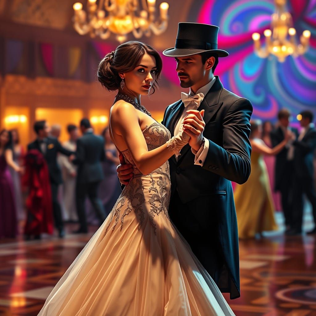 Elegant 19th Century Dancers in a Vibrant Ballroom Scene