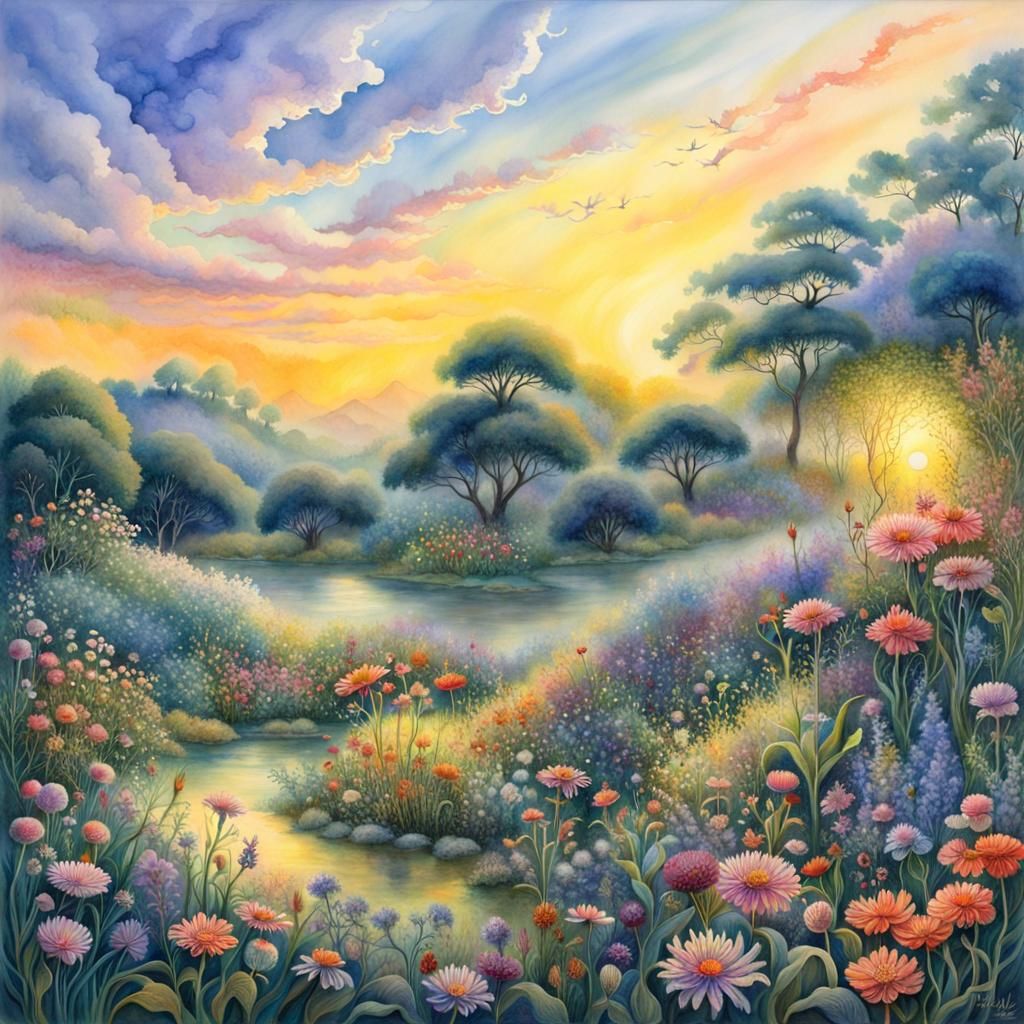 Ethereal Wildflower Garden in Watercolor Style