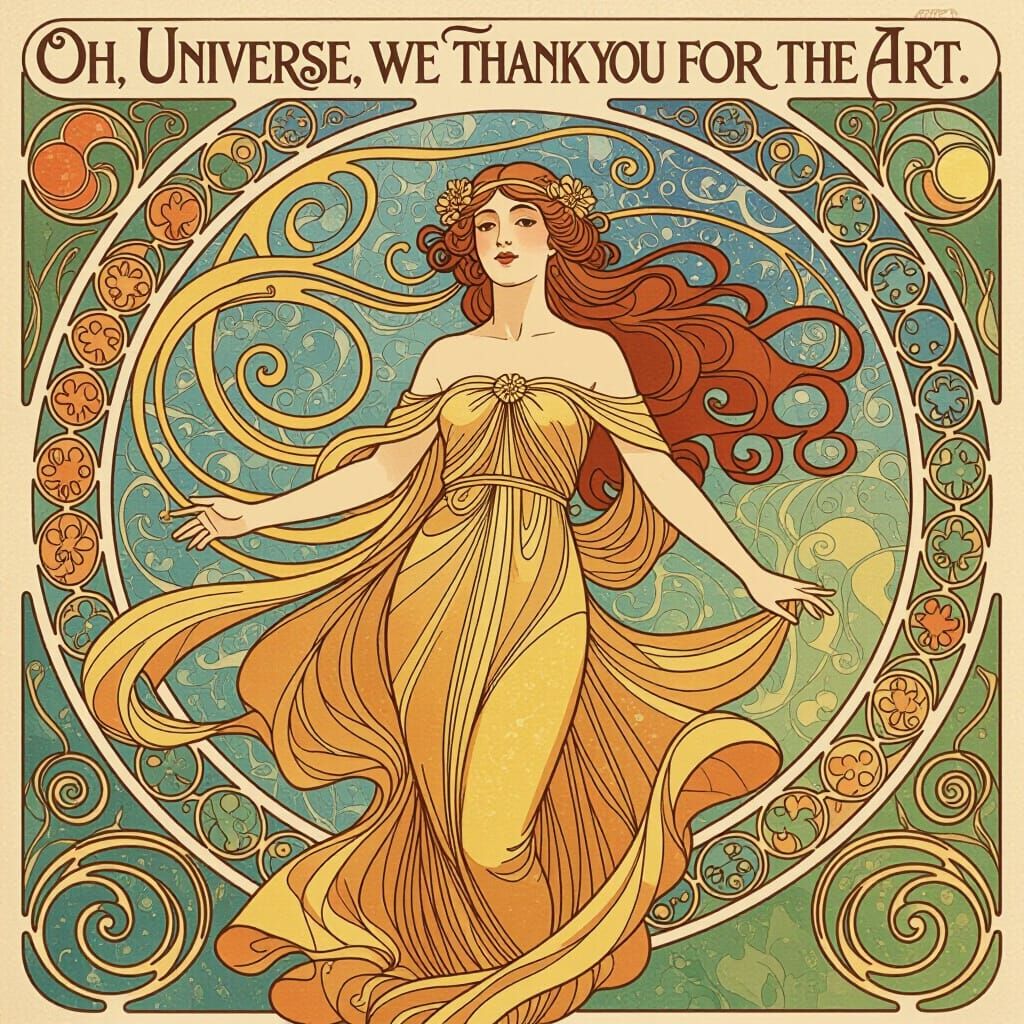 Art Nouveau Cosmos Tribute with Flowing Lines