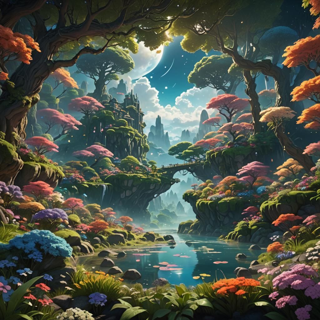 Miyazaki-Inspired Floating Land Mass in Space