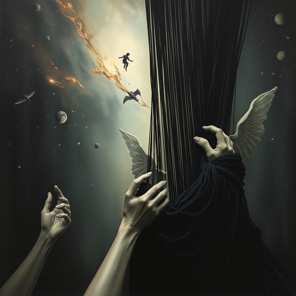 Surreal Cosmic Void with Ghostly Hands