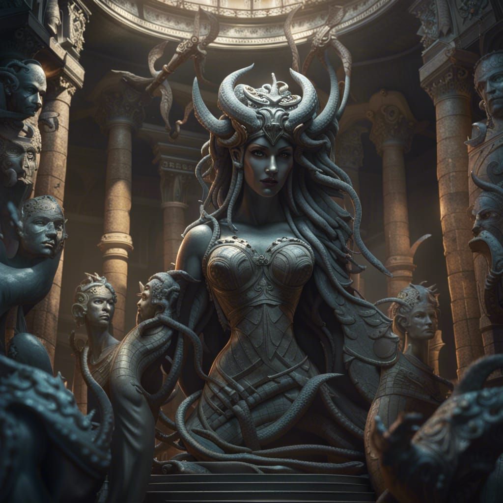 Medusa in Stone Palace: Dark Fantasy Concept Art