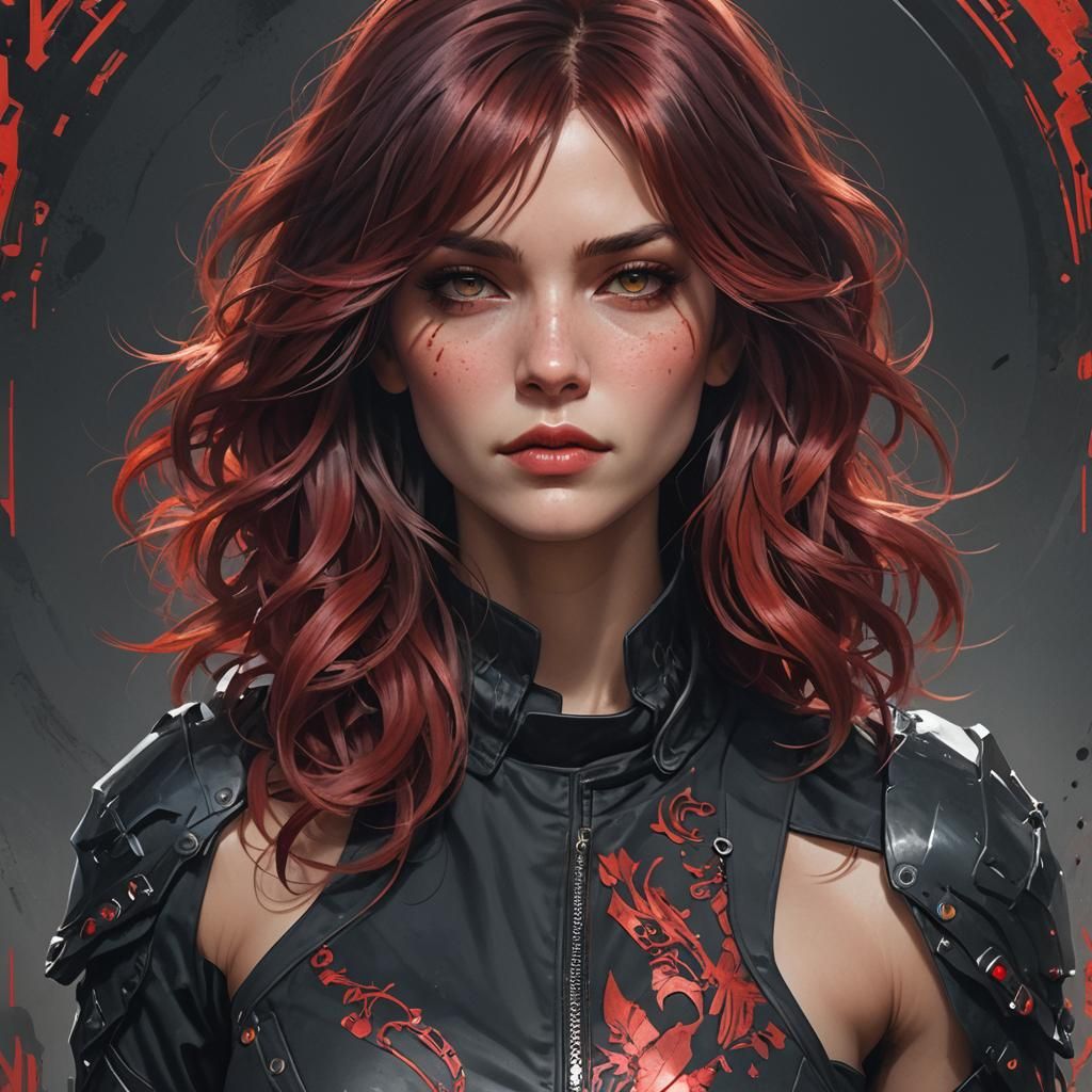 Striking Portrait of a Woman with Red and Black Hair