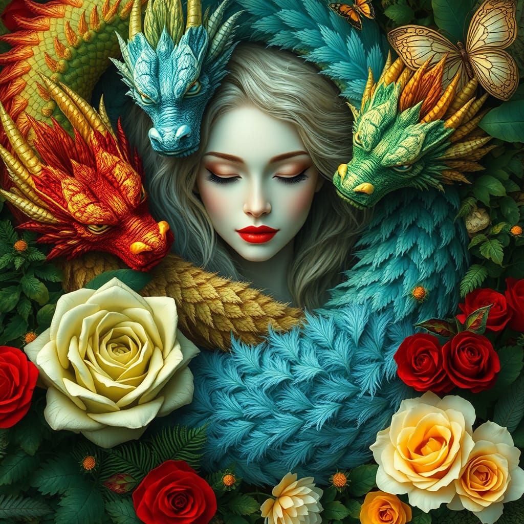 Ethereal Woman in Dragon Feathers