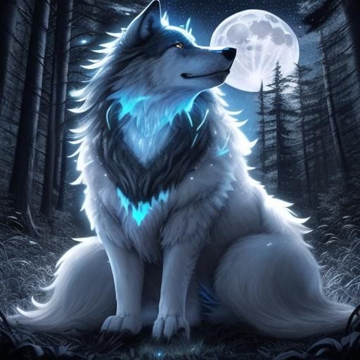 Majestic Wolf King in Moonlight Forest
