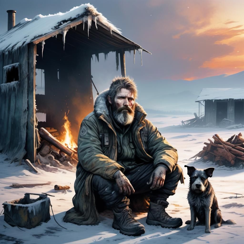 A Bearded Survivor Contemplates a Bleak Post-Apocalyptic Win...