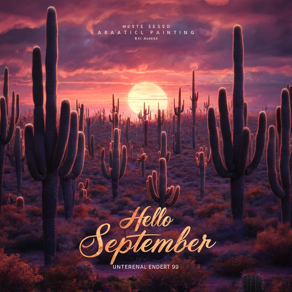 Arizona Desert Sunset with Cacti and September Greeting
