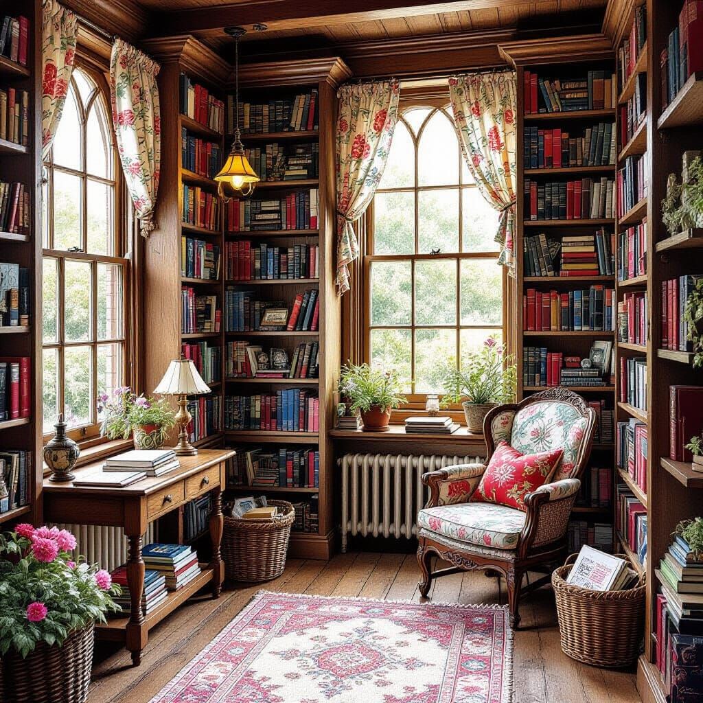 Charming Little Library in Detailed Pencil Drawing Style