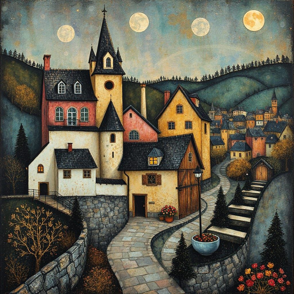 Gilded Village in Art Deco Style with Gold Hues