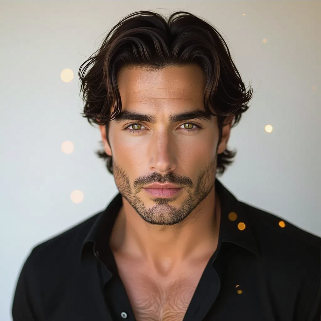 Dramatic Portrait of Handsome Man with Golden Sparkles