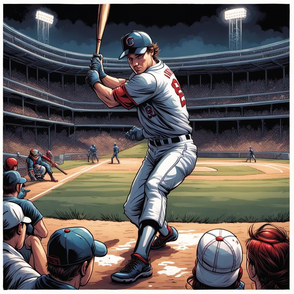 Baseball Game in Comic Book Art Style