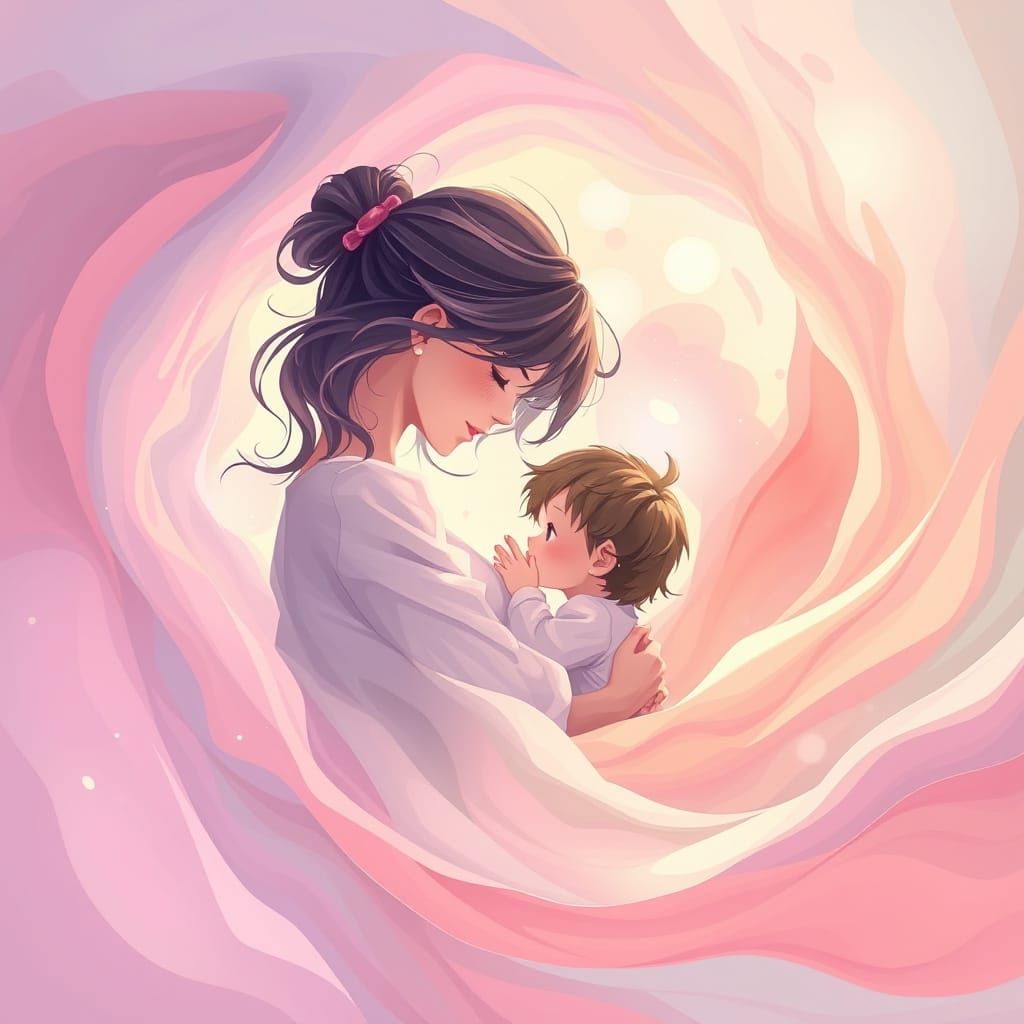 Motherhood: Abstract Anime-Style Digital Art Tribute