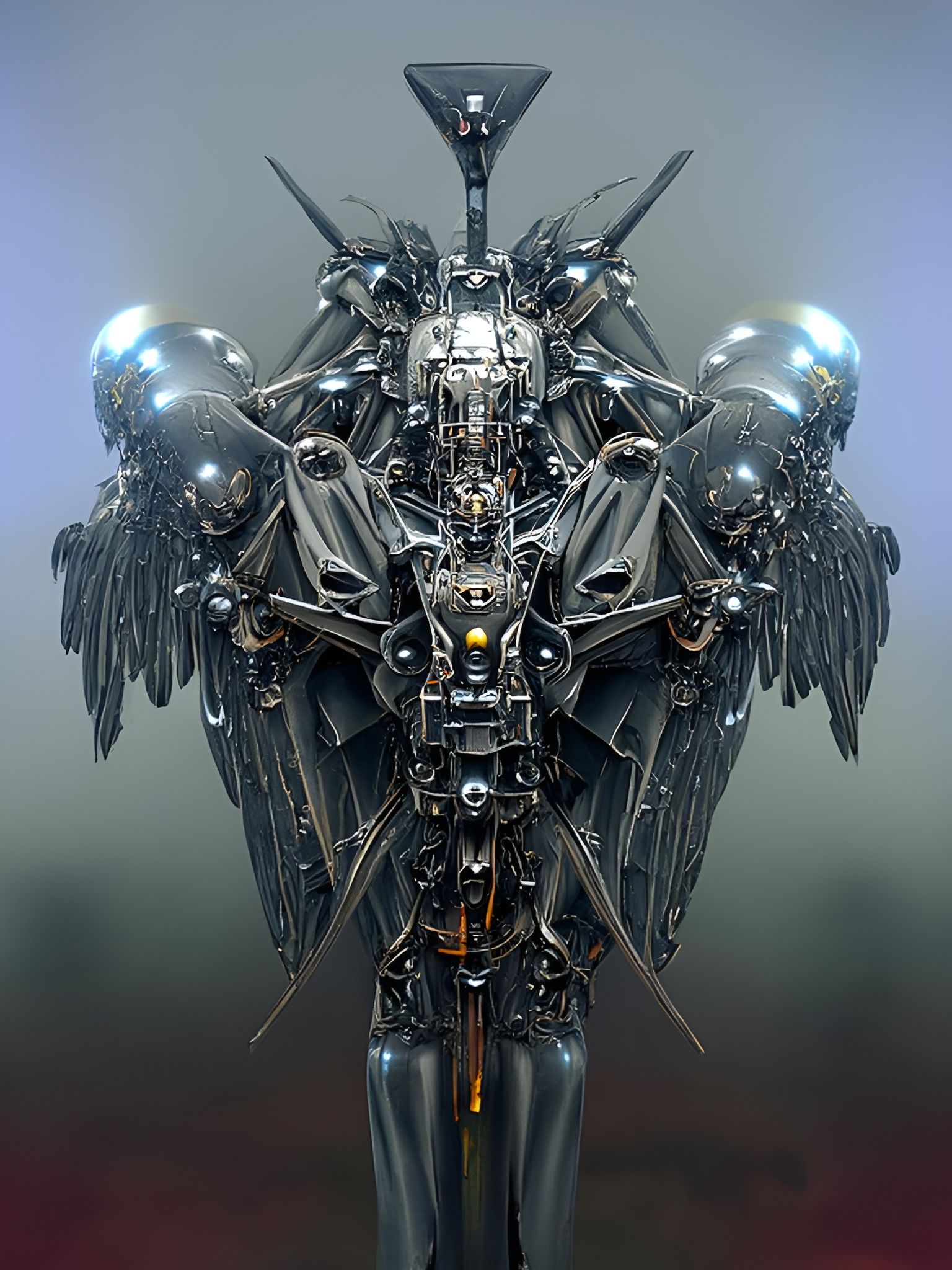 Dark Cyberpunk Mecha Angel in Metallic Style